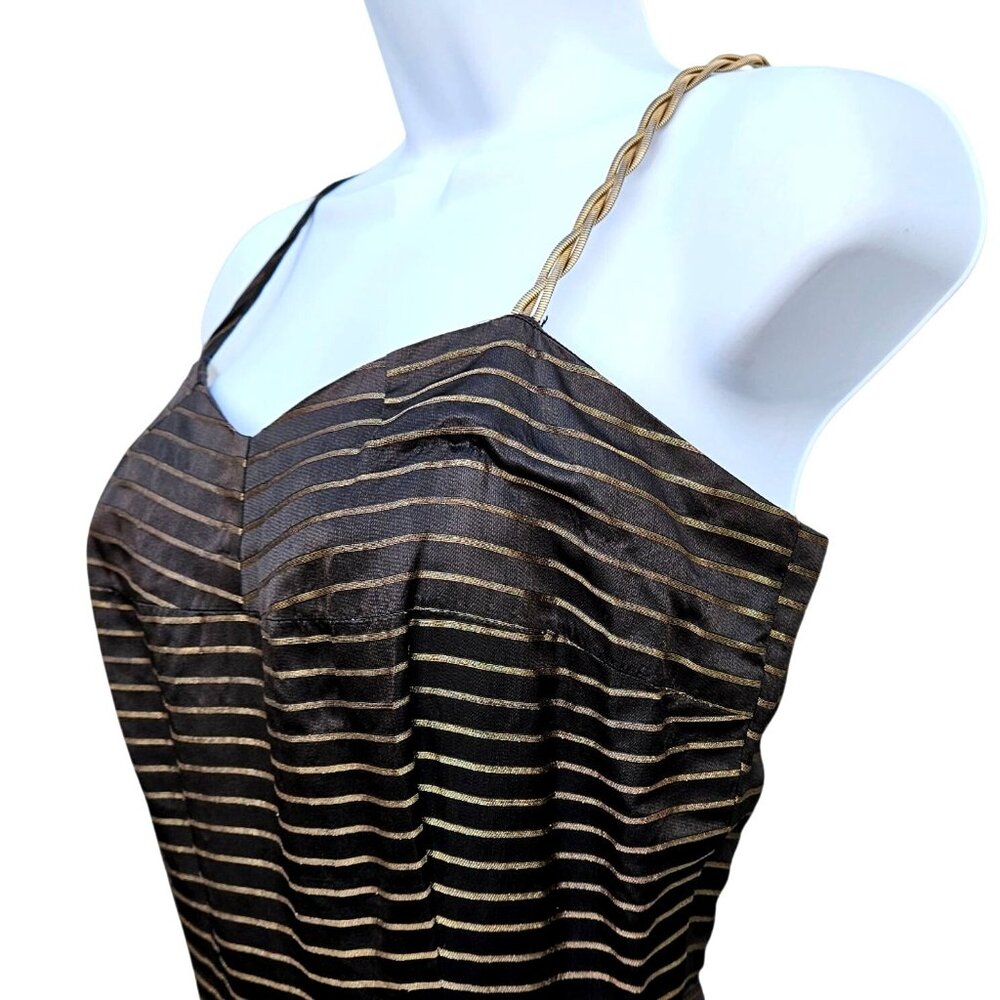 50s Egyptian Revival Black Gold Gown Full Skirt XXS Snake Chain 21" Waist - Picture 2 of 13